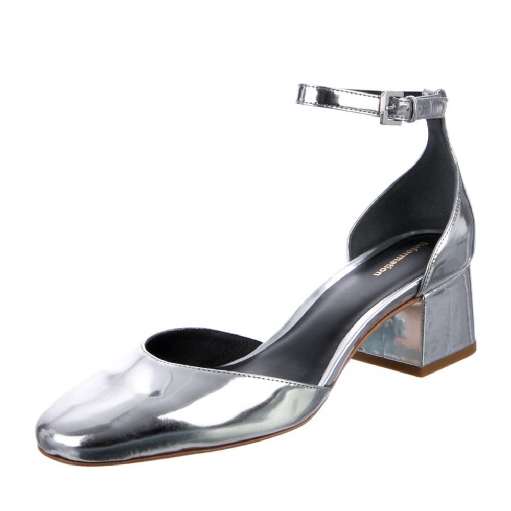 Reformation Silver Ankle Strap Block Heel Shoes